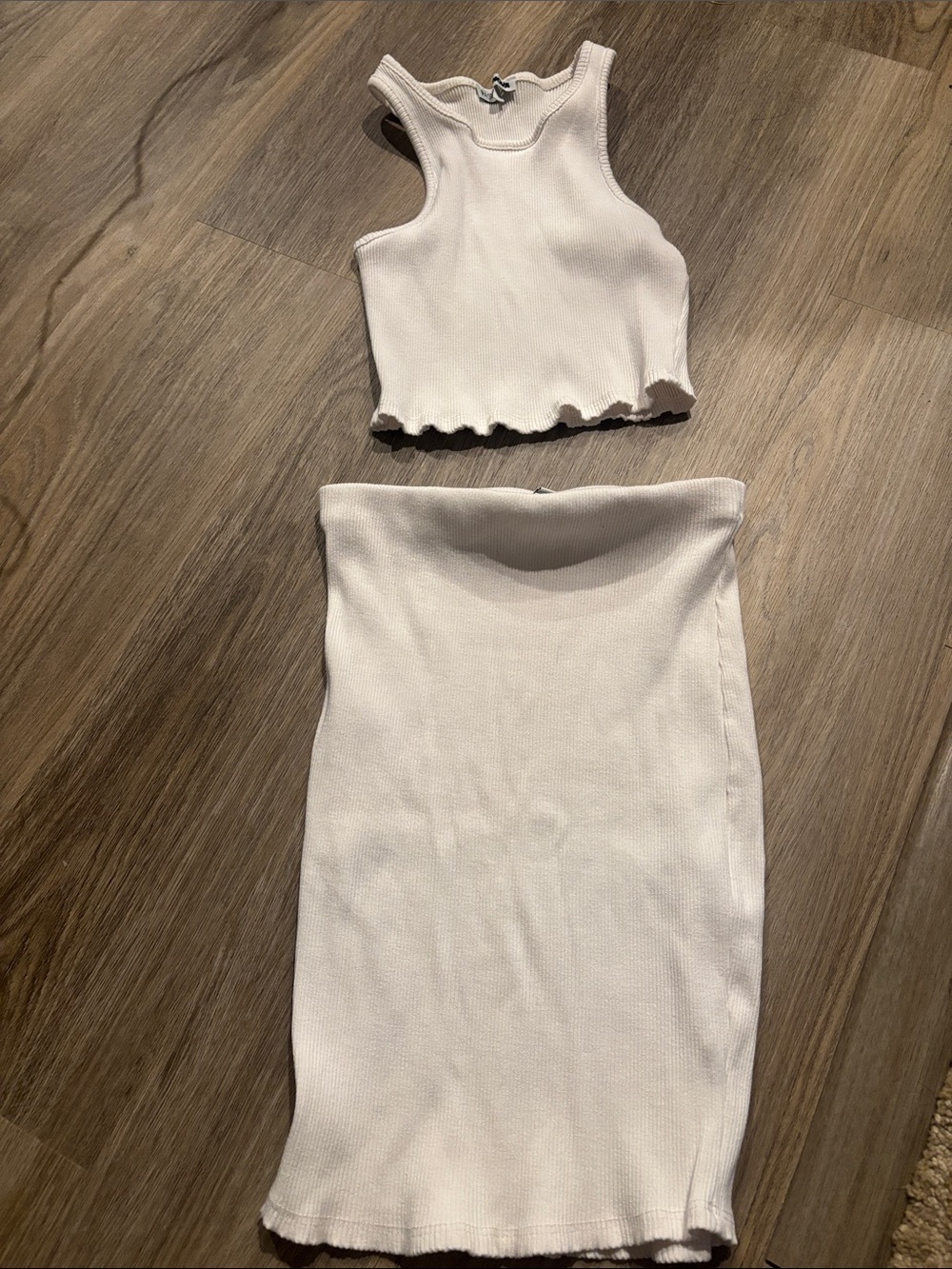 Ribbed Two-Piece Tank and Skirt Set in white